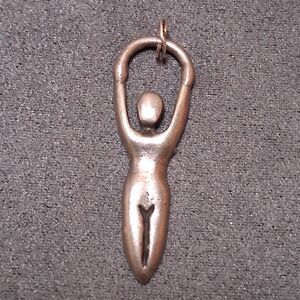 Vintage Goddess Fertility Pendant Silver Metal